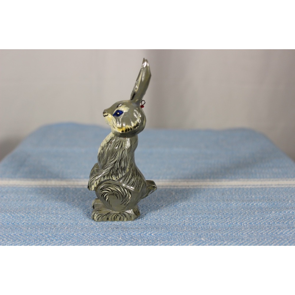 Rabbit miniature ornament hand carved/painted Sergei Posad VTG
